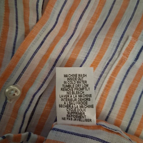 Frank & Eileen 100% Linen Orange Blue & White Stripe Button up XXS NWOT *READ - Picture 11 of 12